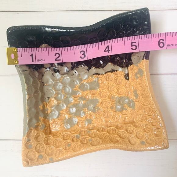 Handmade Square Trinket Dish Textured Art Piece Jewelry Coin Holder 5 1/2" Wide - Picture 6 of 6